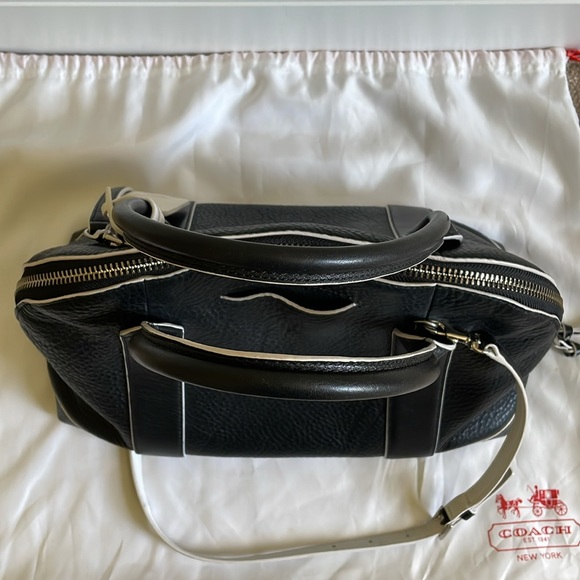 Coach Bleecker Edgepaint Leather Preston Satchel 30165 Silver/Black/White - Picture 7 of 14